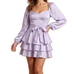 EUC B. Darlin Lavender Satin Mini Dress Size 6 Sweetheart Neckline Coquette